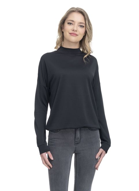 Ragwear Sonela Langarm Modal Top mit Stehkragen in Schwarz