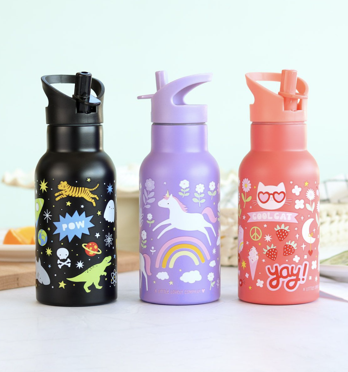 A Lovely Little Company Thermos Edelstahl Trinkflasche mit Strohhalm - Fun