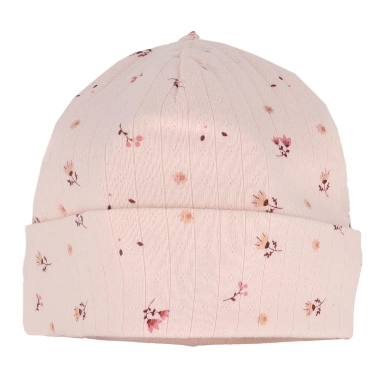 maximo Baby Mädchen Jersey-Umschlagmütze in Softrose mit Blumen-Alloverprint – Doppellagig