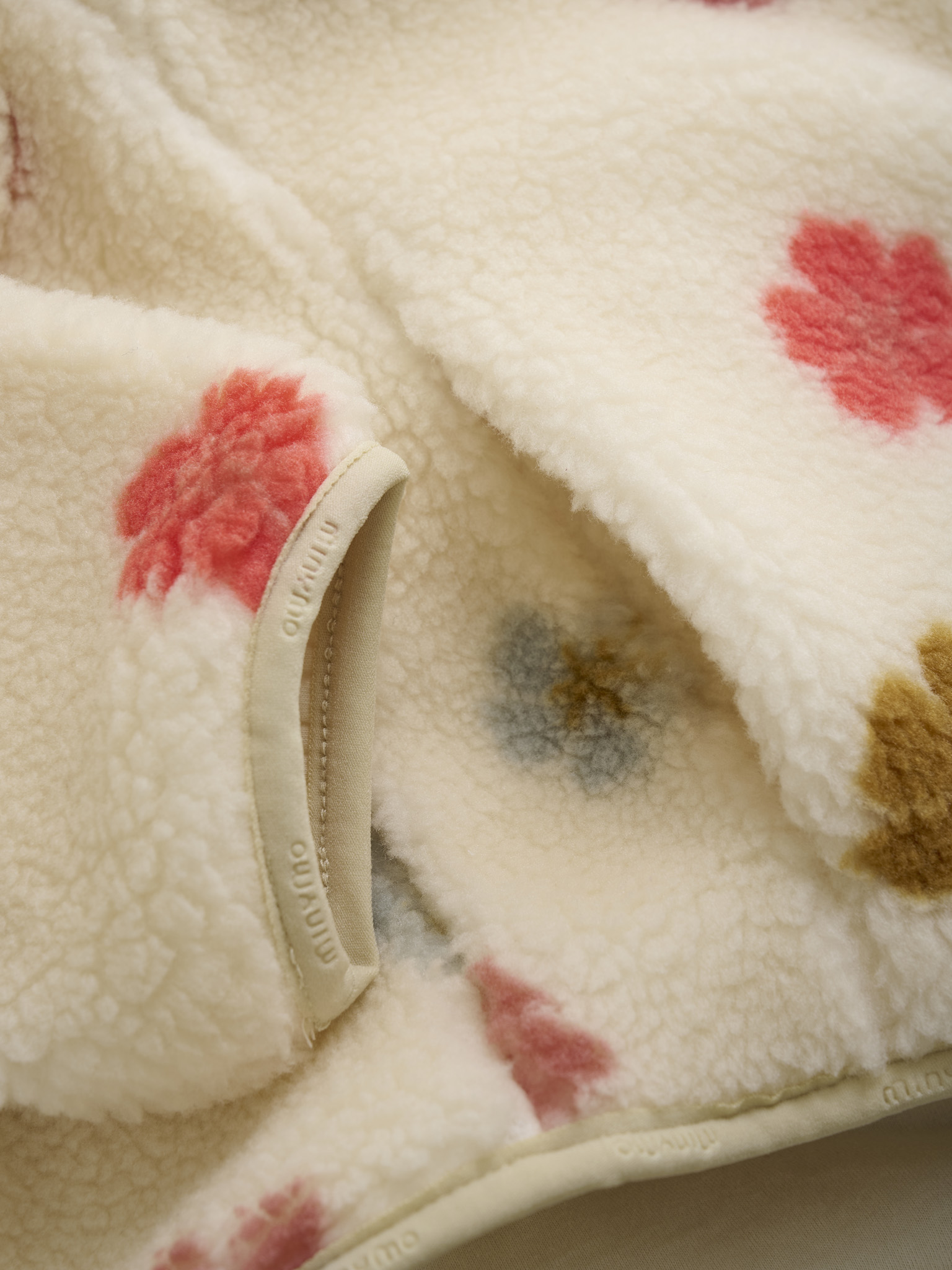 Minymo Teddyfleecejacke mit Futter - Sandshell/Creme mit Blumen