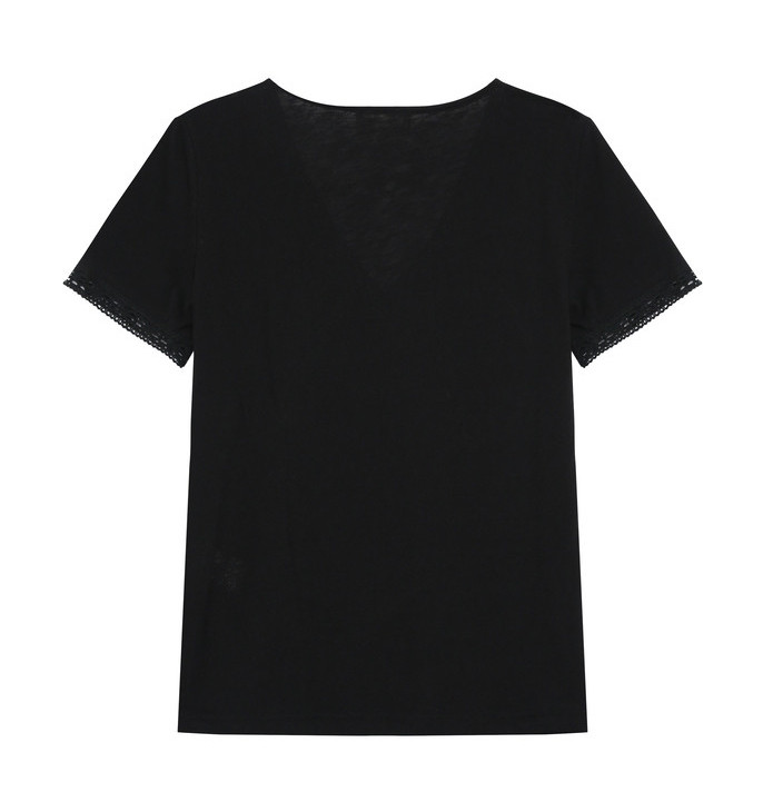 Grace & Mila Rome T-Shirt Noir in Schwarz mit V-Ausschnitt & Spitze