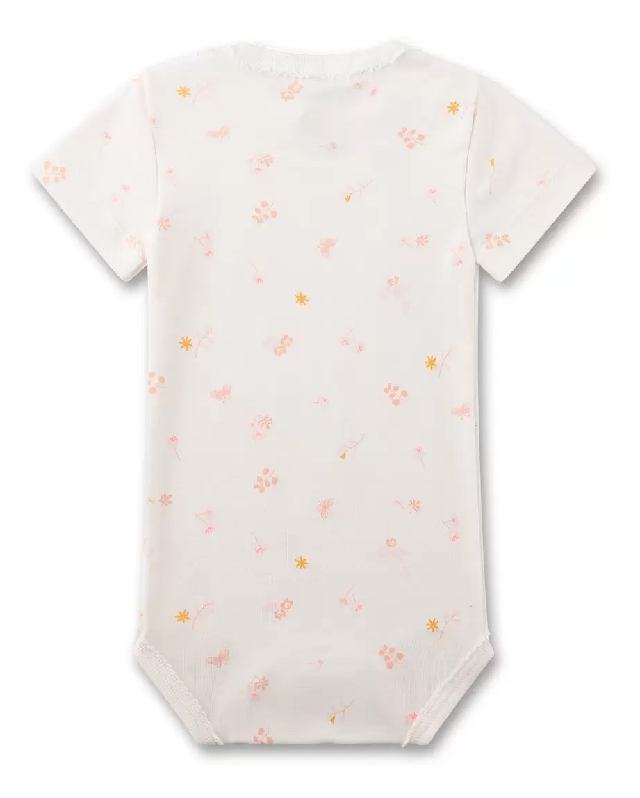 Sanetta Body Kurzarm in Creme Weiß mit Zarten Blumen Allover Sanetta Body Kurzarm in Creme Weiß mit Zarten Blumen Allover