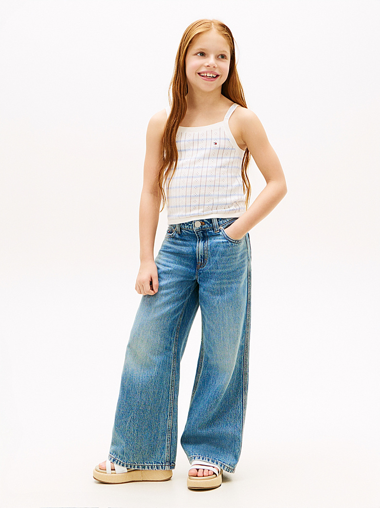 Tommy Hilfiger Strick Träger-Tanktop mit Pointelle-Muster in Creme mit Hellblau Streifen Tommy Hilfiger Strick Träger-Tanktop mit Pointelle-Muster in Creme mit Hellblau Streifen