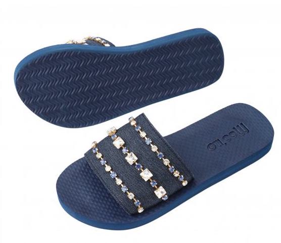 Moo' Ilo Damen Flip Flops Sandalen Blue Jeans mit Strass Steinen & Clutch Tasche - SALE