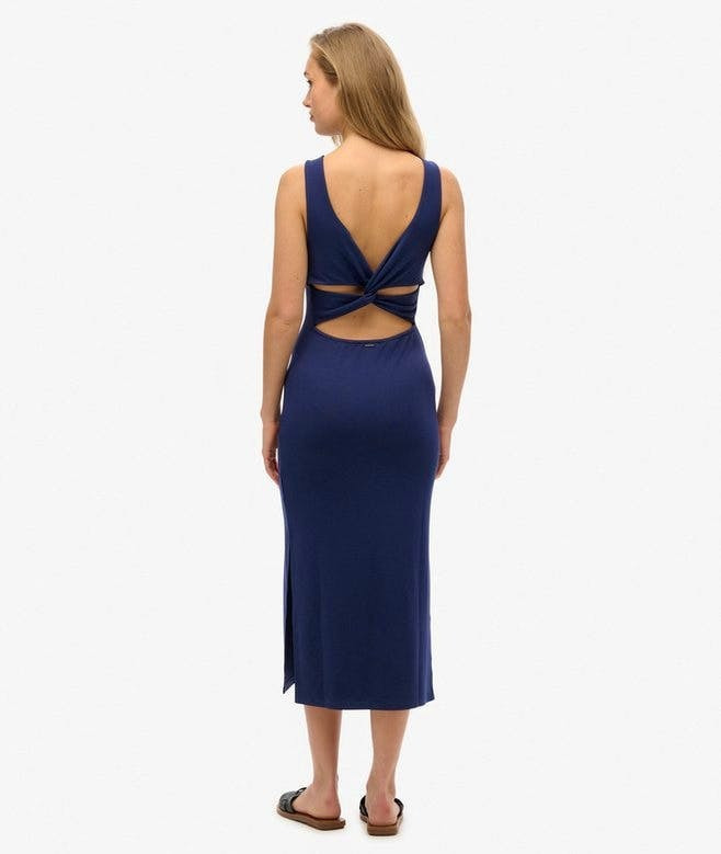 Superdry Damen Midikleid aus Jersey mit Zierdrehung am Rücken in Navy - SALE Superdry Damen Midikleid aus Jersey mit Zierdrehung am Rücken in Navy - SALE