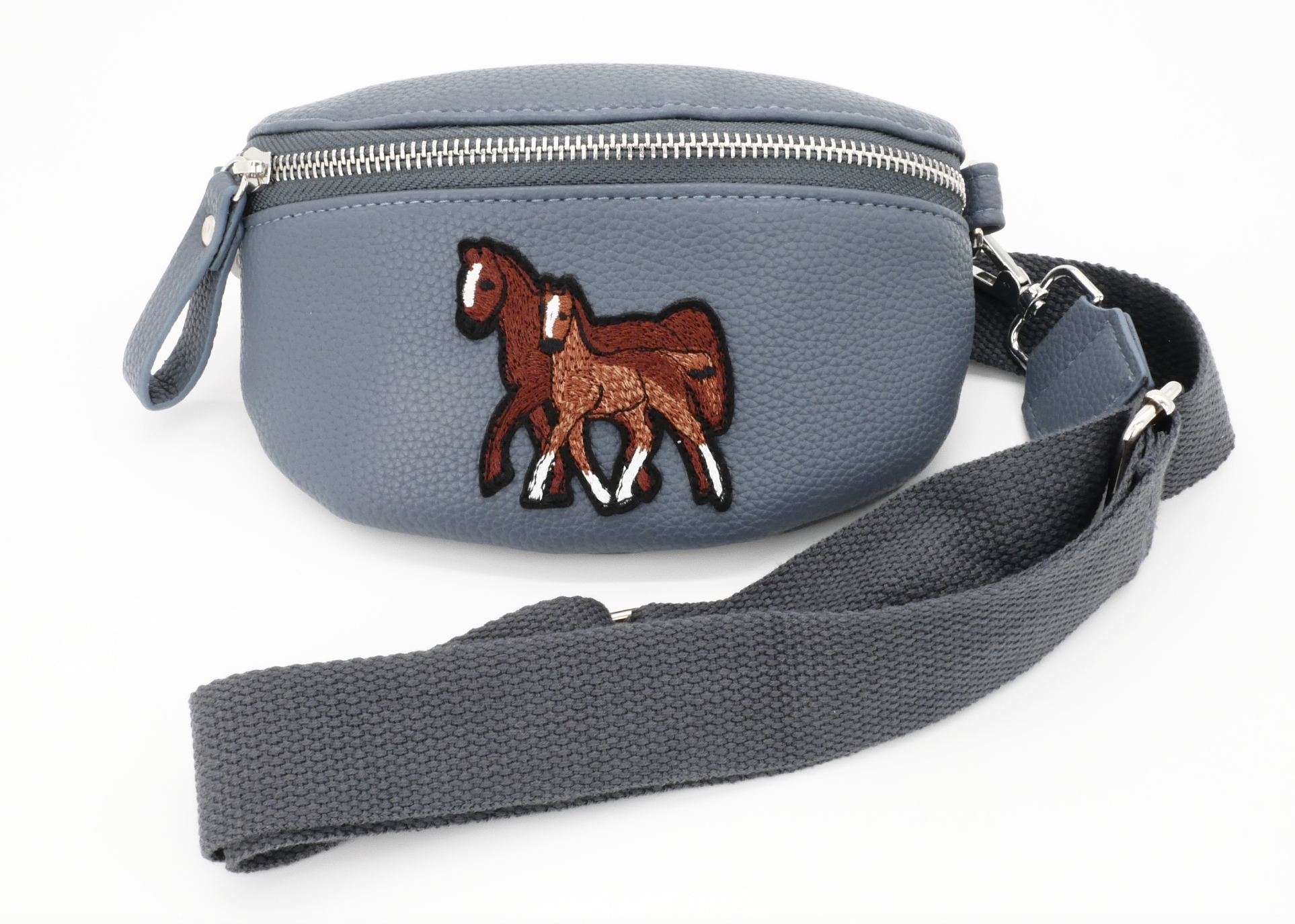 KisMe Crossbody Tasche Sidebag - Pferde Jeansblau mit Unifarbenen Band KisMe Crossbody Tasche Sidebag - Pferde Jeansblau mit Unifarbenen Band