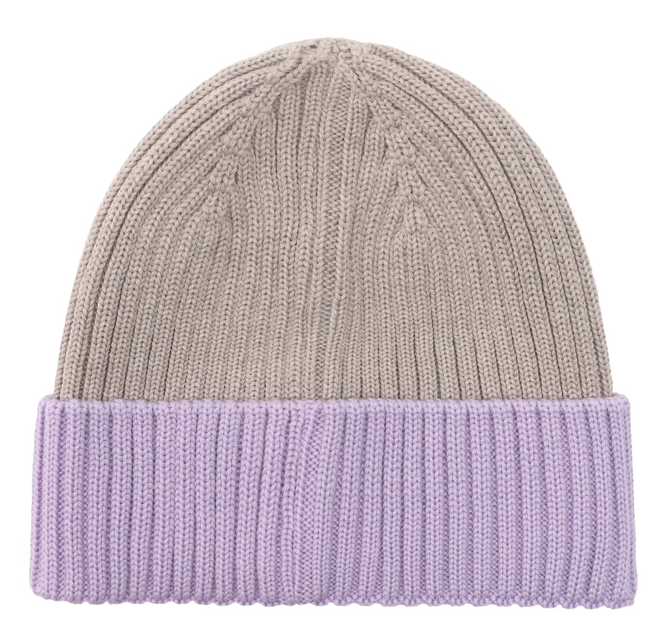 HUTTELiHUT Wollmütze Beanie aus Wolle Color Block Beige & Flieder