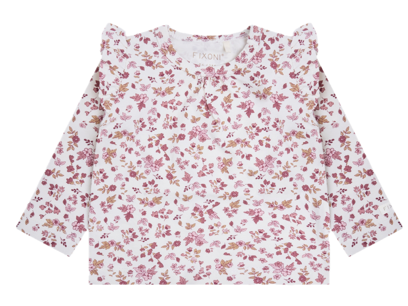 FIXONI Langarm GOTS Bio Baumwolle Shirt mit Rüschen und Blumen Allover