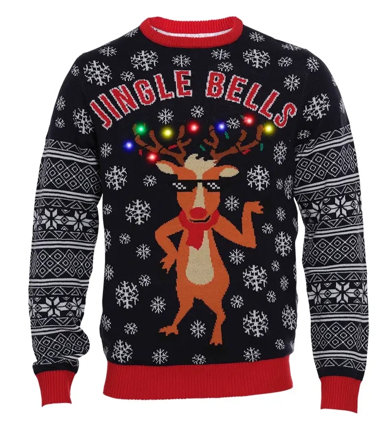 Christmas Sweater LED Weihnachtspullover Unisex mit leuchtendem Rudolph – Jingle Bells Christmas Sweater für Kinder Christmas Sweater LED Weihnachtspullover Unisex mit leuchtendem Rudolph – Jingle Bells Christmas Sweater für Kinder