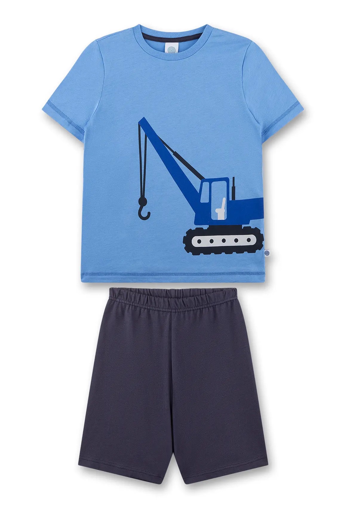 Sanetta Jungs Pyjama/Schlafanzug Kurz Blau - Baufahrzeug Kran - SALE