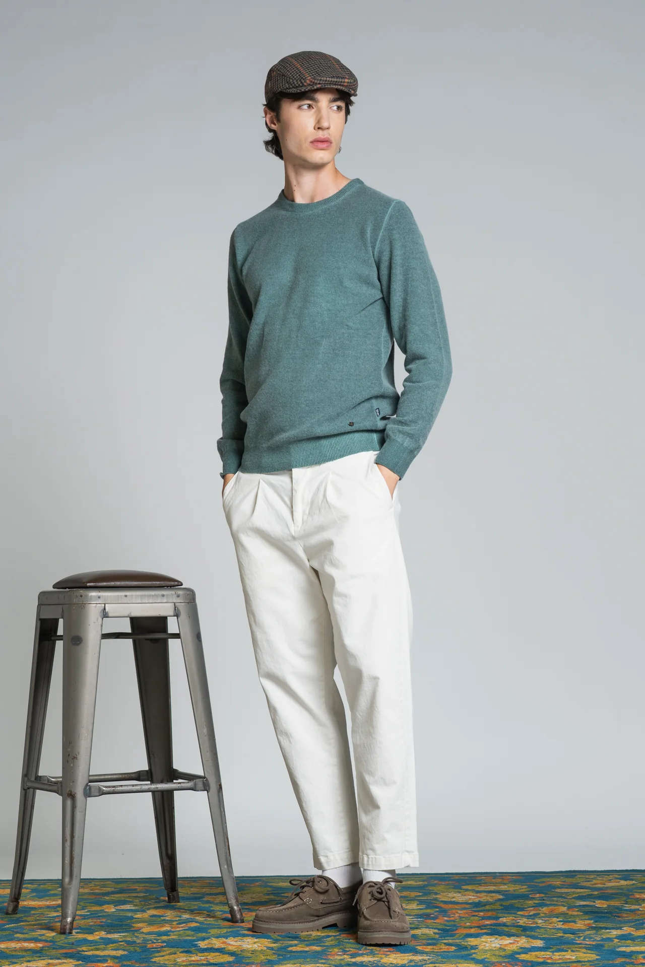 IMPURE Charlie Rundhals Strick Pullover Wollmischung Kaltgefärbt in Acqua Grün
