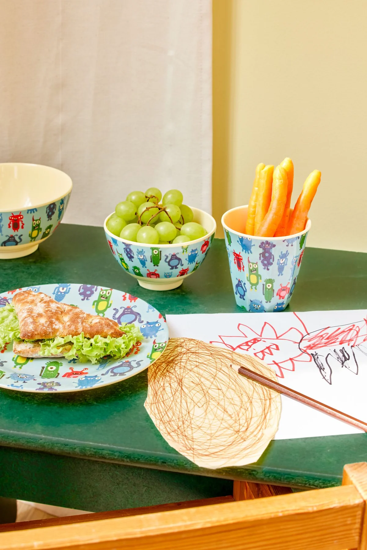 RICE Mittelgroße Kinderschüssel - Hellblau - Monsters Print - SALE