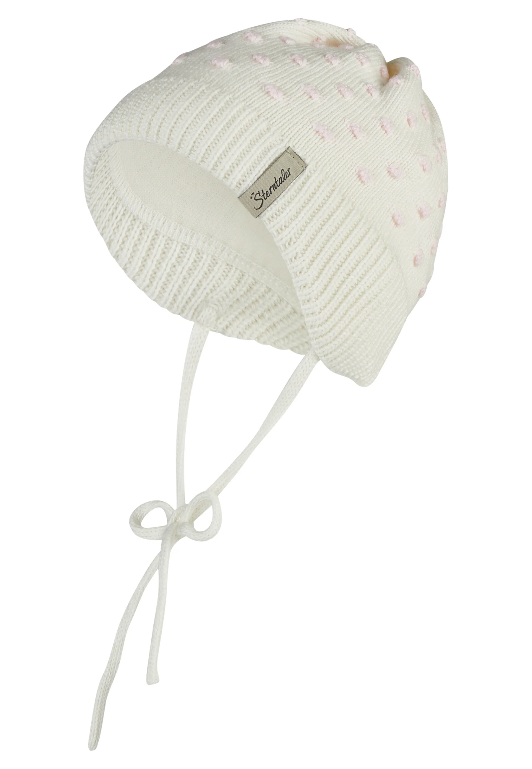 Sterntaler Bubble Baby Strickmütze mit Ohrenschutz in Creme Weiß mit Rosa