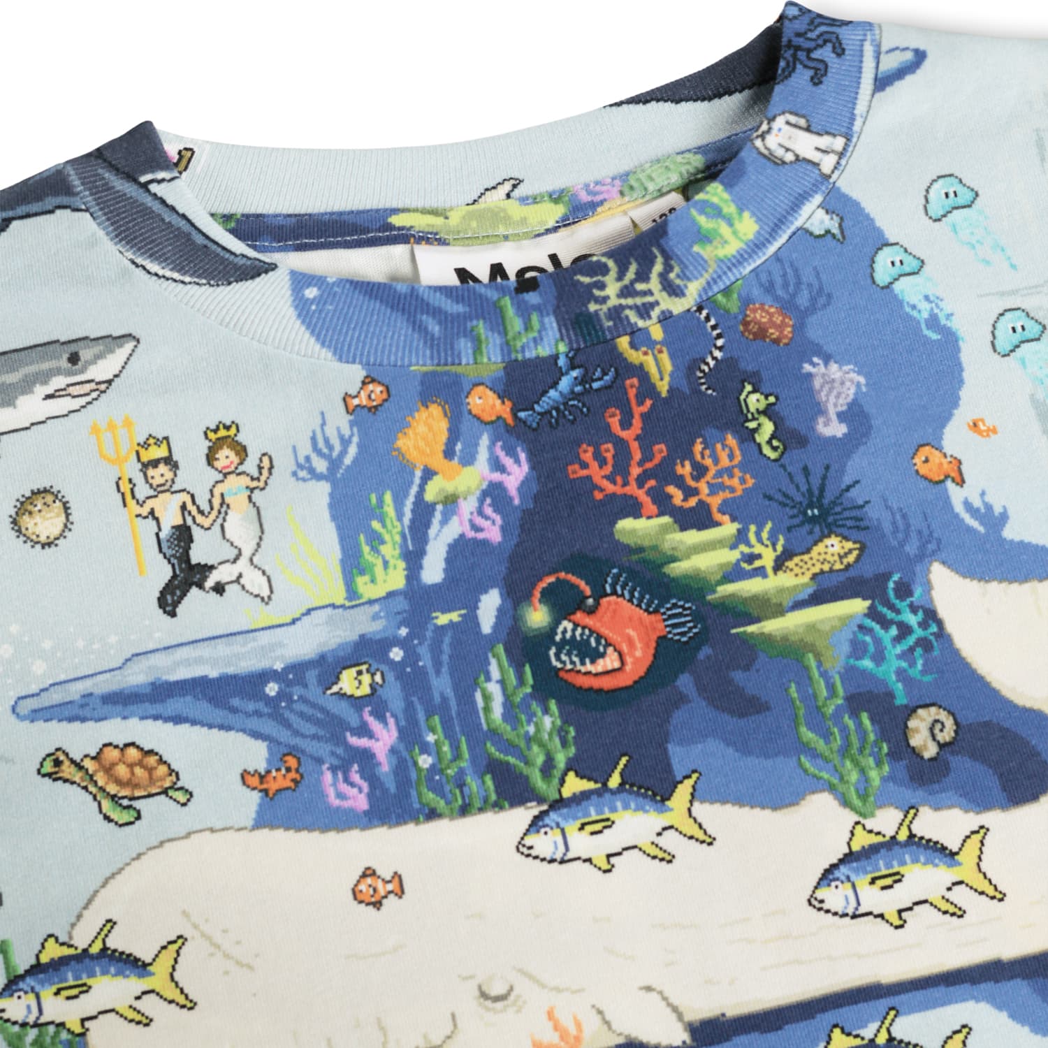 Molo Riley Kurzarm T-Shirt in Blau - Pixel Ocean 