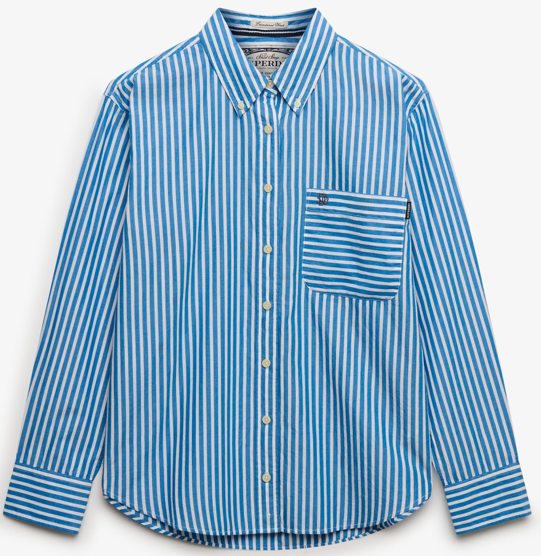 Superdry Damen langarm Hemd Poplin in Blau/Weiß gestreift Superdry Damen langarm Hemd Poplin in Blau/Weiß gestreift