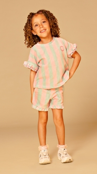 Babyface Stains & Stories Frottee Kurzarm Top mit Mint Grün & Rosa Streifen