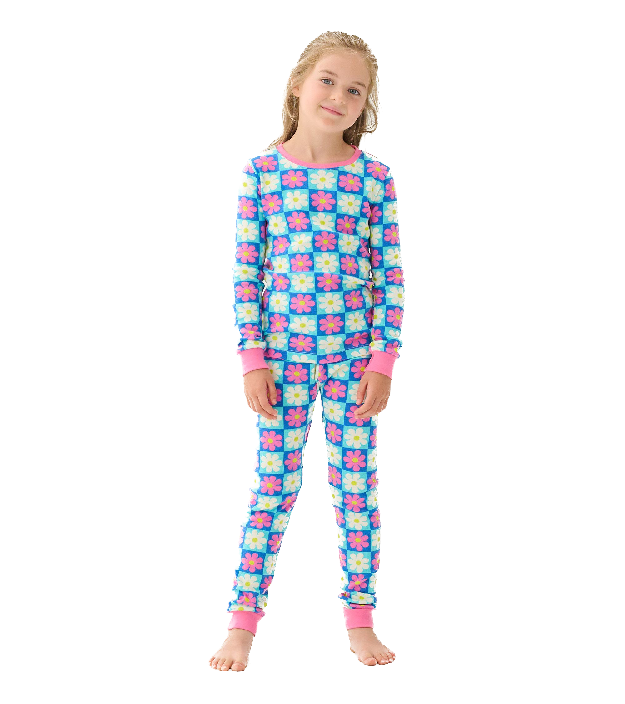 Hatley Langarm GOTS Baumwolle Pyjama - Daisy Blumen mit Checks