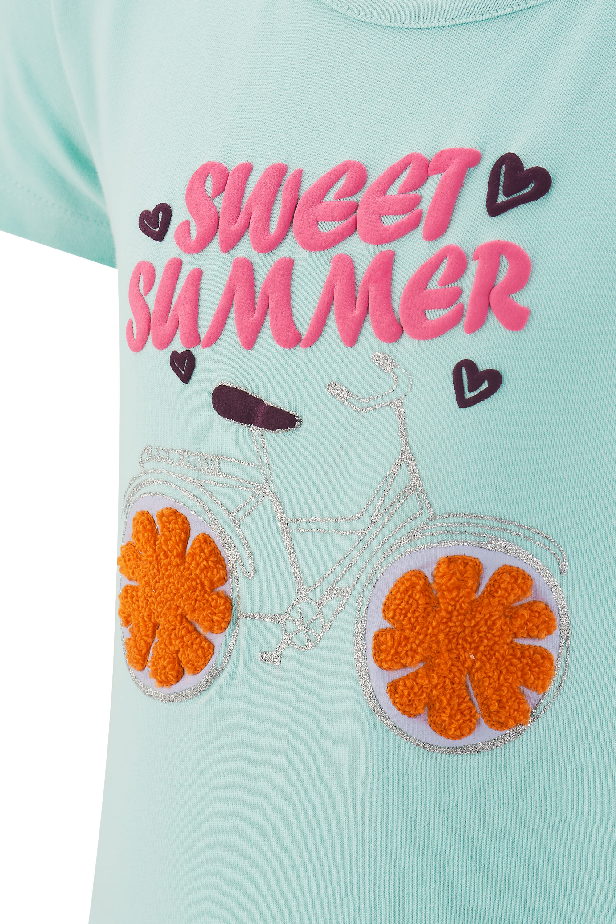 Happy Girls Kurzarm T-Shirt in Türkis Blau - Sweet Summer - Glitzer Fahrrad Happy Girls Kurzarm T-Shirt in Türkis Blau - Sweet Summer - Glitzer Fahrrad