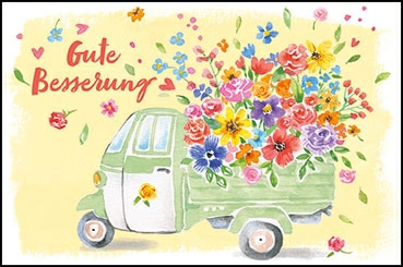 Edition Gollong Minikarte mit Glitzer - Gute Besserung - Lastwagen mit Blumen Edition Gollong Minikarte mit Glitzer - Gute Besserung - Lastwagen mit Blumen