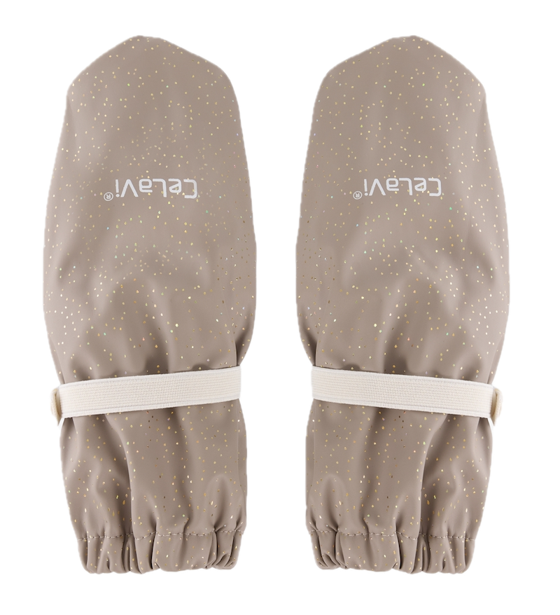 CeLaVi Gefütterte PU Regenfäustlinge- Winddicht & Wasserdicht - Taupe mit Irisierende Glitzer