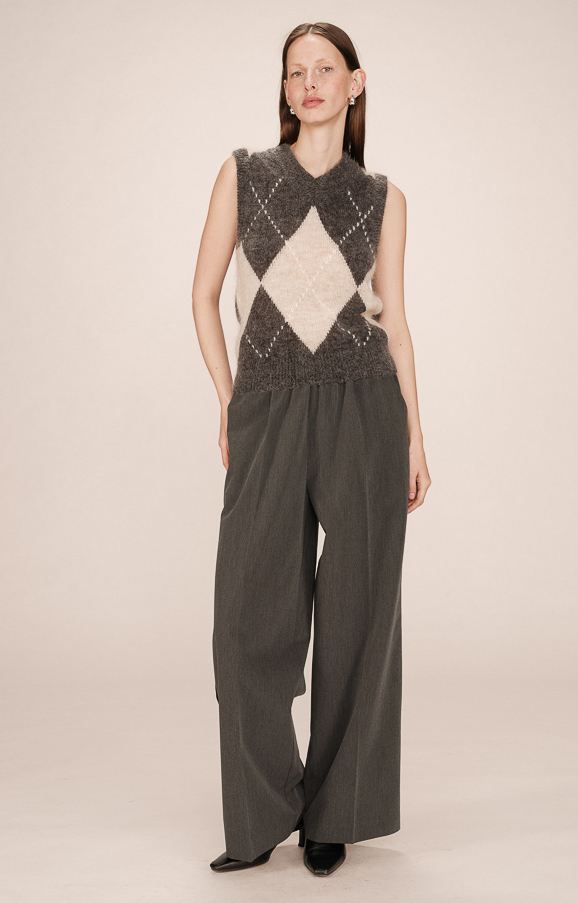 Grace & Mila Salvo Preppy Argyl Strick Pullunder in Grau & Beige