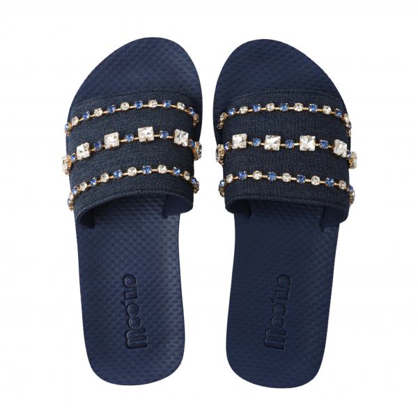 Moo' Ilo Damen Flip Flops Sandalen Blue Jeans mit Strass Steinen & Clutch Tasche - SALE Moo' Ilo Damen Flip Flops Sandalen Blue Jeans mit Strass Steinen & Clutch Tasche - SALE