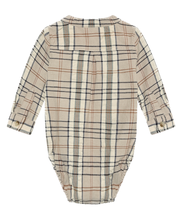 Minymo Langarm Hemd-Body mit Stehkragen Crockery Beige Karo