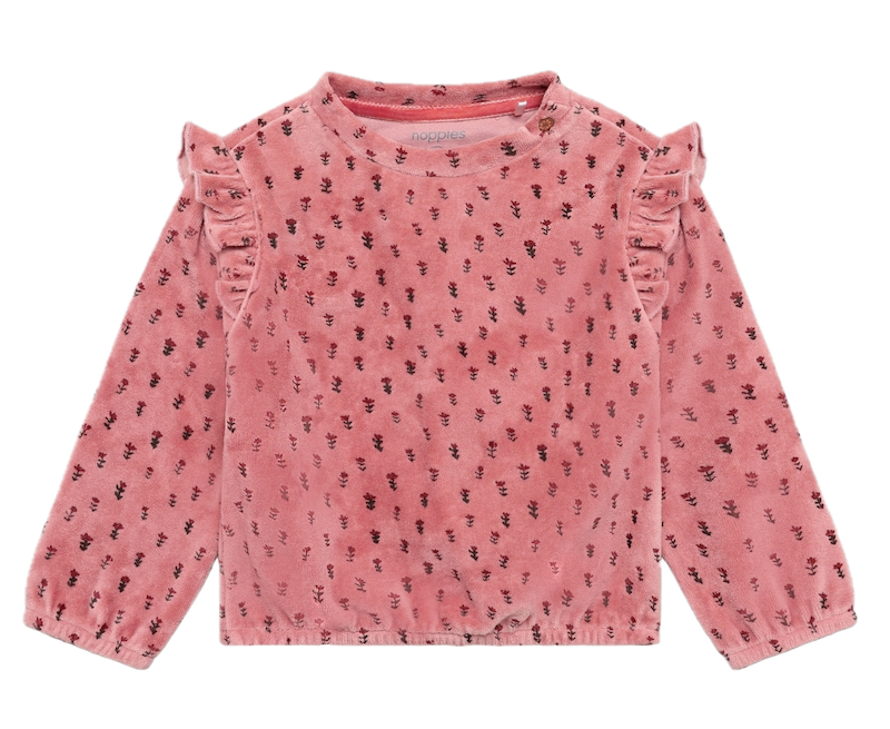 Noppies Baby Mädchen-Bluse aus Velours in Ash Rose mit Allover-Blumenprint – Samtiges Langarmshirt
