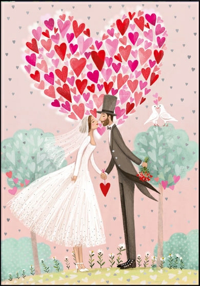 1-7726 Edition Gollong Grußkarte zur Hochzeit - Herzen Baum
