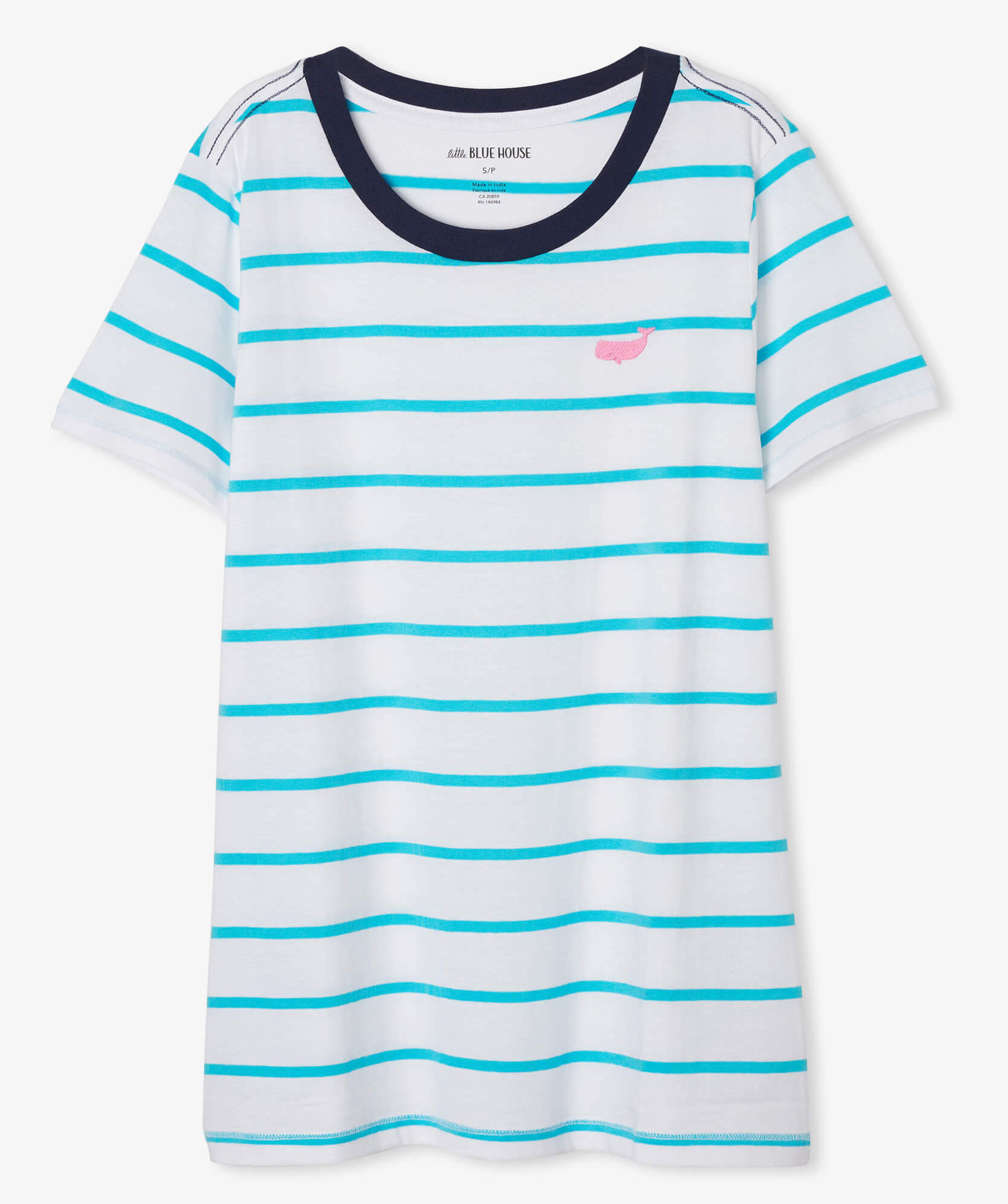 Little Blue House Damen Pyjama T-Shirt - Türkis Ringel - Wale