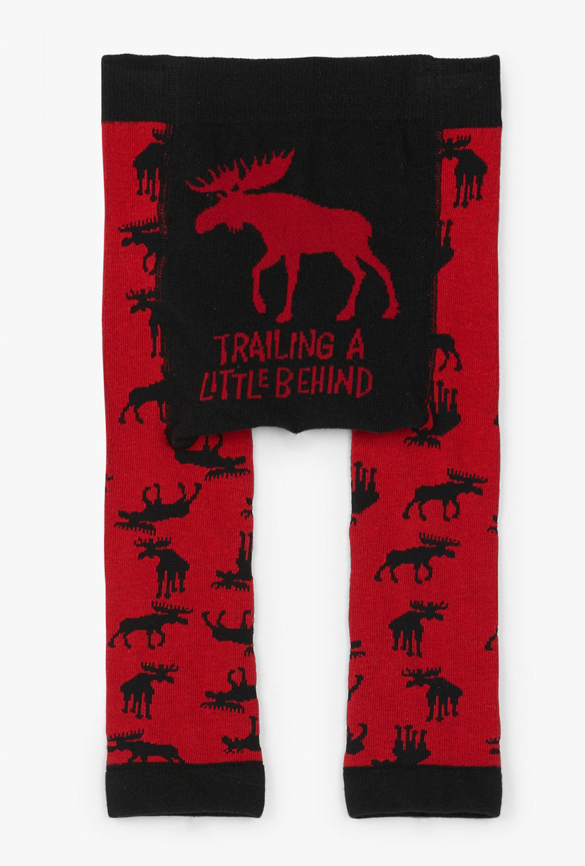 Little Blue House Baby Leggings in Rosa - Moose on Red - Elch