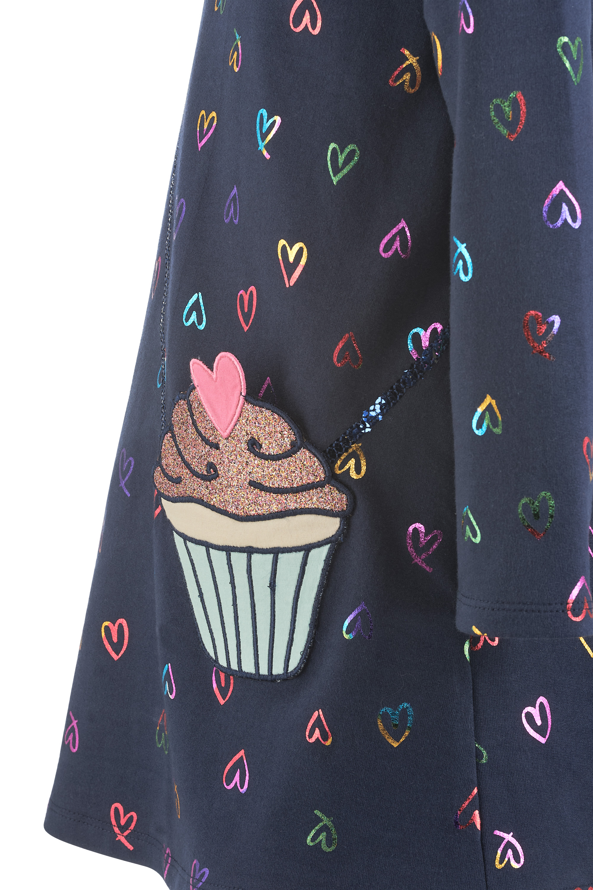 Happy Girls Sweatkleid in Marineblau mit Metallic Herzen und Glitzer Cupcake