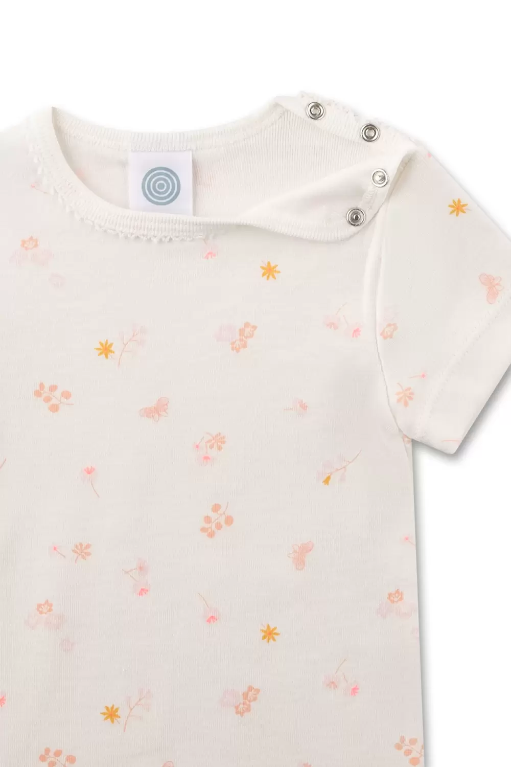 Sanetta Body Kurzarm in Creme Weiß mit Zarten Blumen Allover Sanetta Body Kurzarm in Creme Weiß mit Zarten Blumen Allover