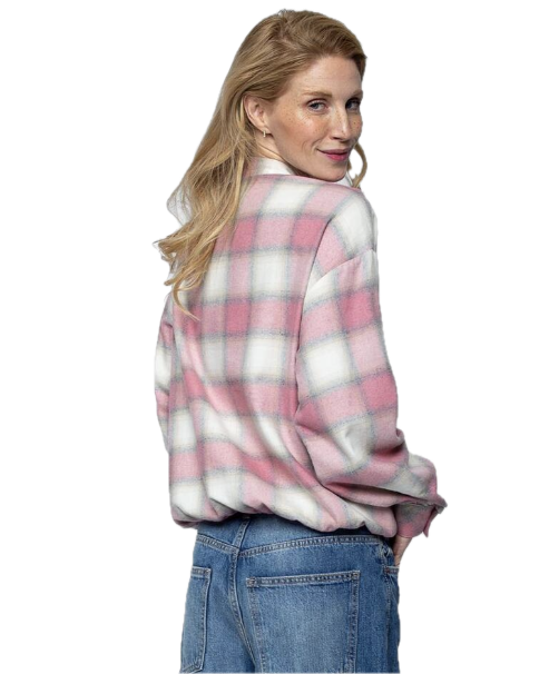 Emily van den Bergh Damen Flanellbluse in Soft Rosa Karo – Verkürzte Hemdbluse aus Tencel-Baumwoll-Mix Emily van den Bergh Damen Flanellbluse in Soft Rosa Karo – Verkürzte Hemdbluse aus Tencel-Baumwoll-Mix