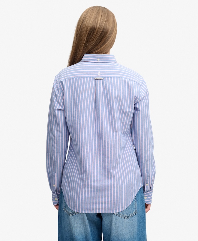 Superdry Oxford Langarmhemd mit schmaler Passform für Damen - Denim Blau mit Flieder Streifen