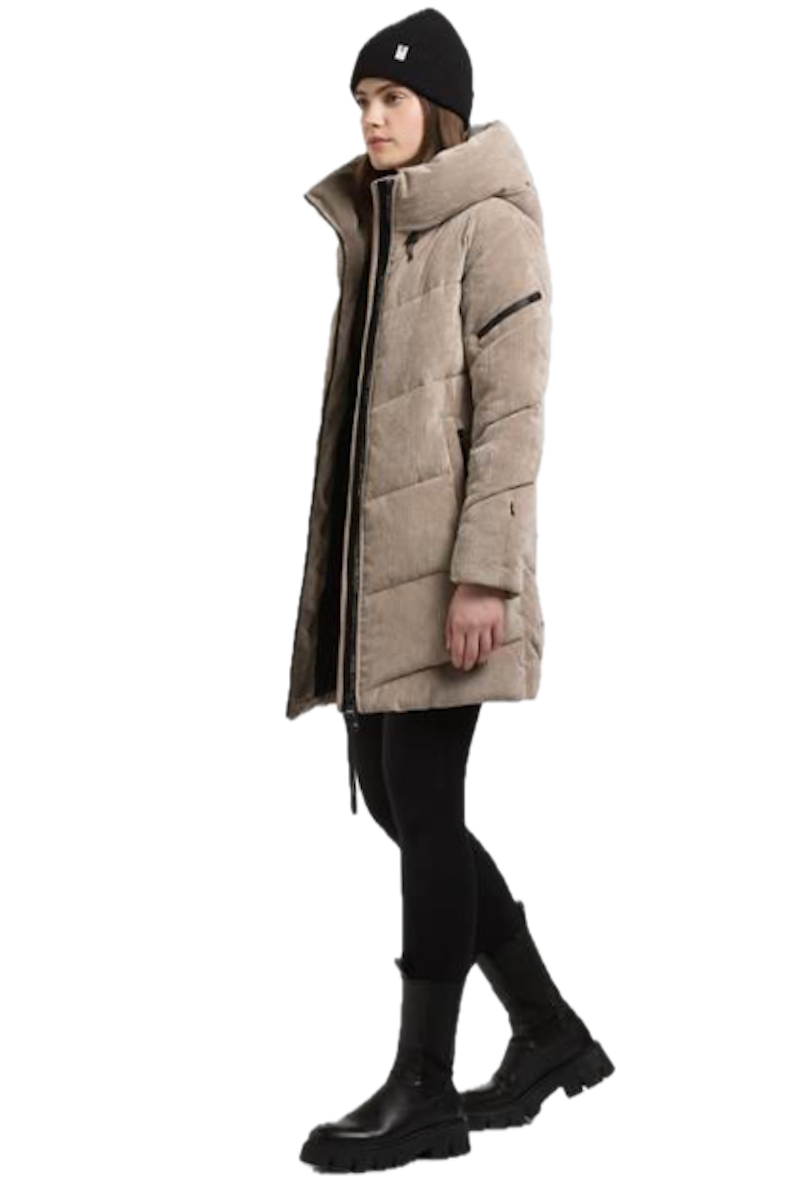 KHUJO Kattie Damen Wintermantel in Cord-Optik – Warmer Steppmantel mit großer Kapuze