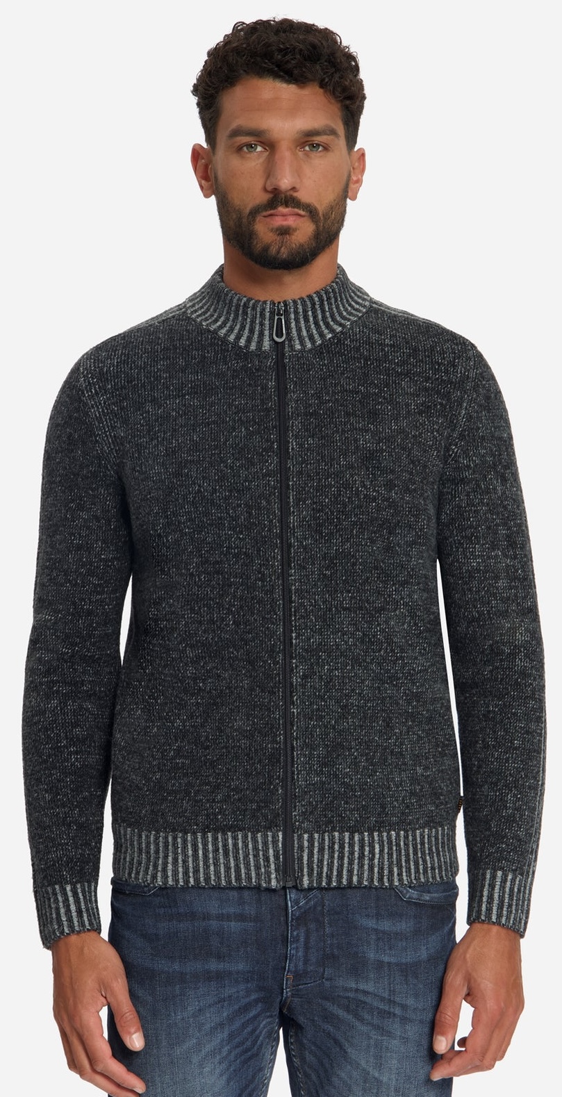 Herren zweifarbige Strickjacke Schwarz/Grau Herren zweifarbige Strickjacke Schwarz/Grau