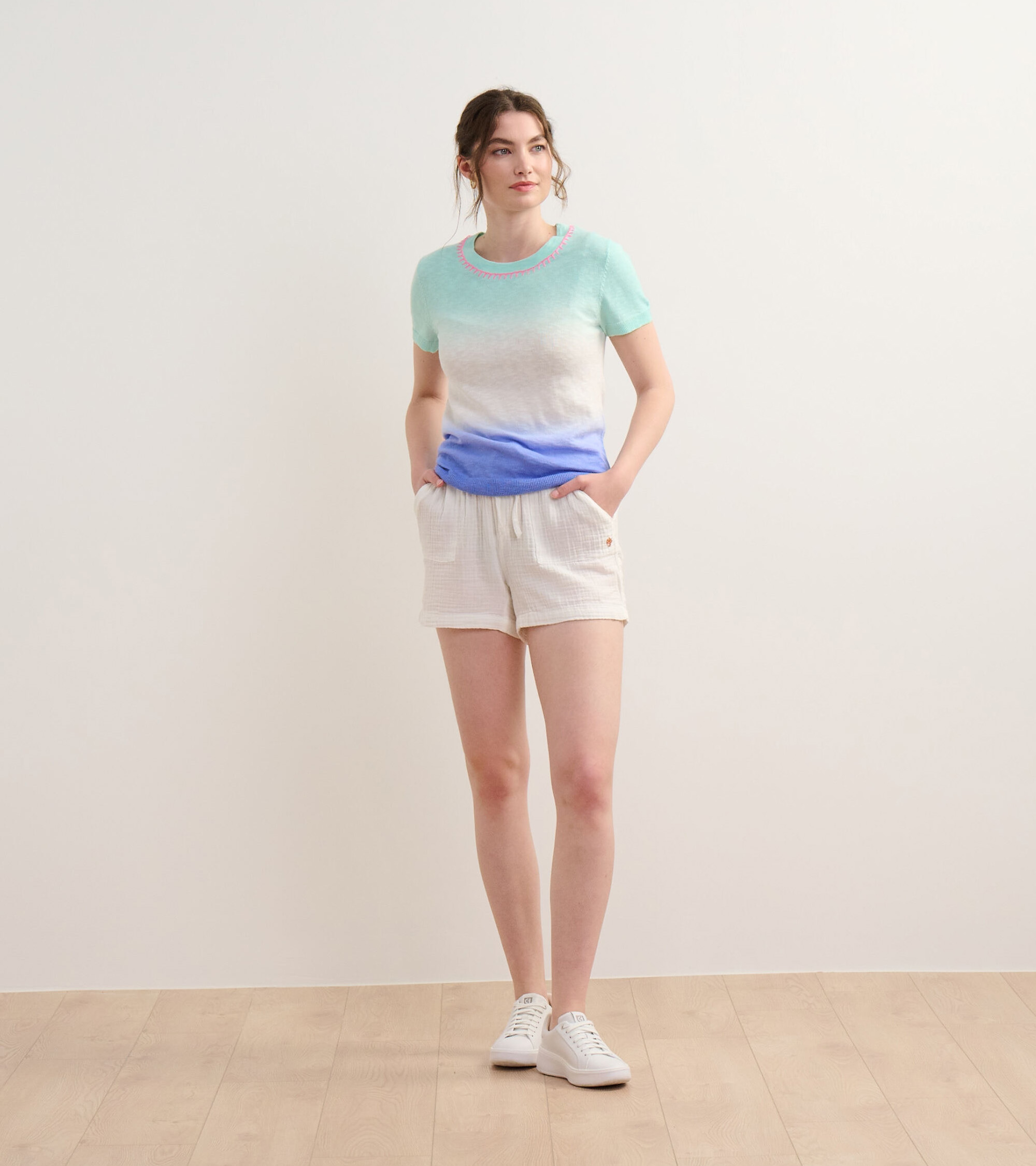 Hatley Simone Leichten Kurzarm Strick Oberteil Ocean Dip-Dye Farbverlauf - SALE