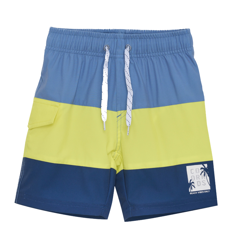 720201_3400_A Color Kids Badehose Long Schwimmshort - Colorblock Blau Gelb