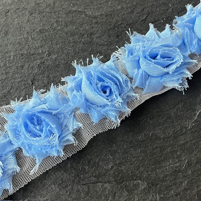 Wowzers Petit Shabby Chic Stoffblume - Hellblau - 3 Blumen 