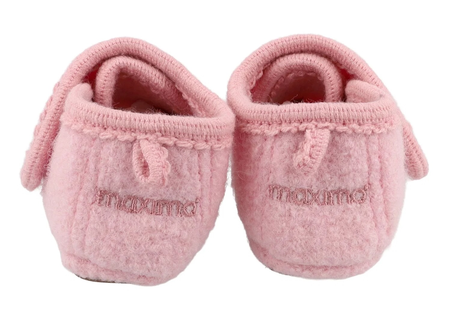 maximo Mädchen Lauflernschuhe aus Wolle in Altrosa mit Schleifenstickerei und Klettverschluss