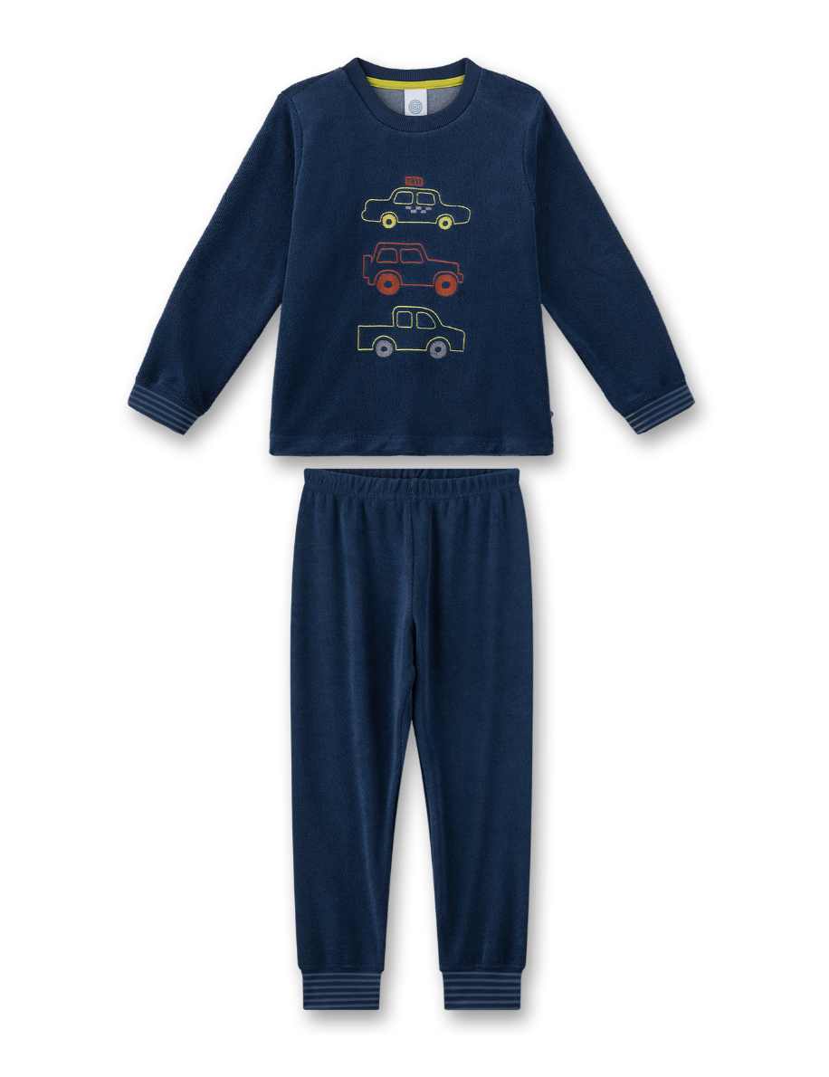 Sanetta Jungs Pyjama/Schlafanzug Frottee - Blau mit Fahrzeugen