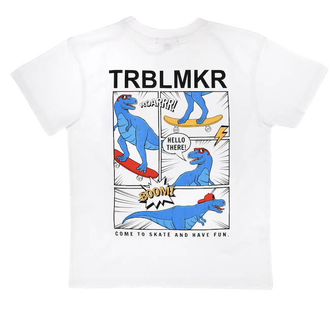 Bondi Kids T-Shirt Have Fun in Weiß mit Dino vorne und Backprint