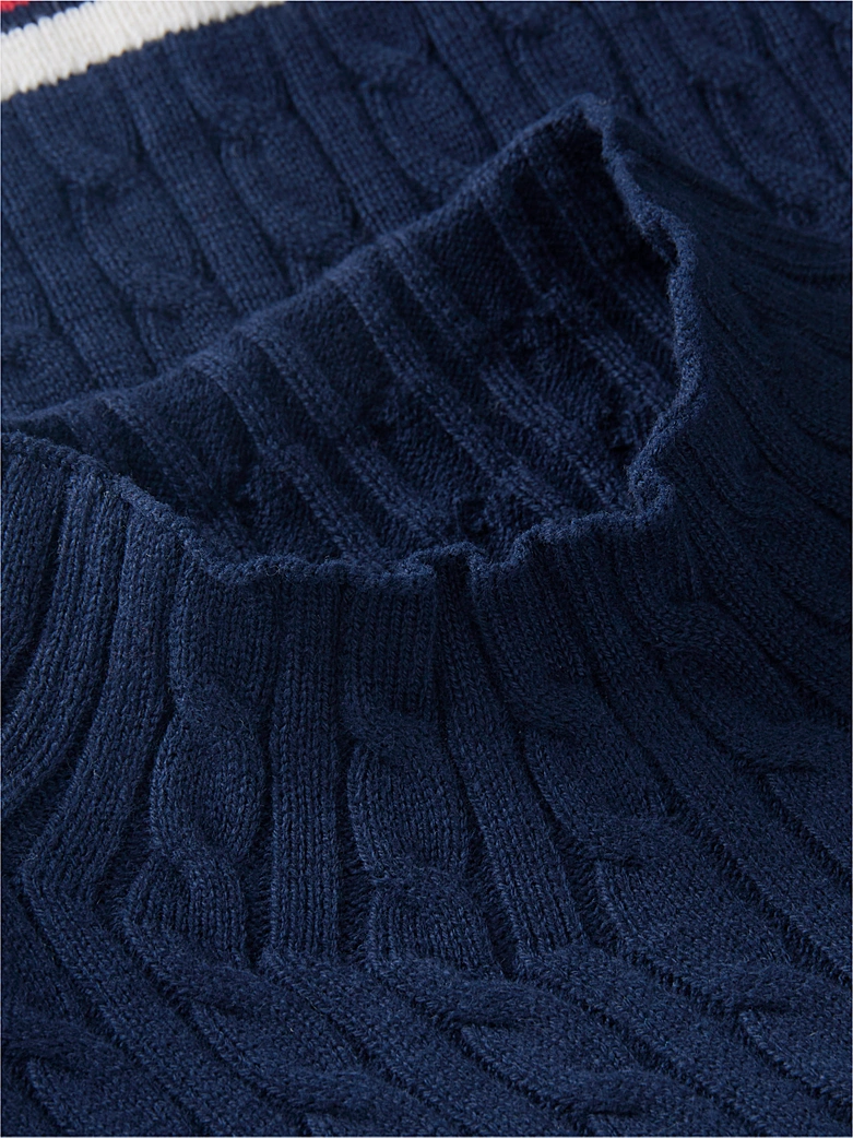 Tommy Hilfiger Schmal geschnittener Zopfmuster-Pullover mit Stehkragen in Navy Blau