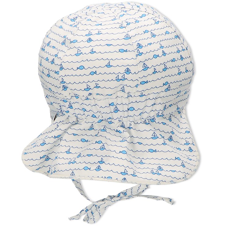 Sterntaler Baby Sonnenmütze mit Nackenschutz in Weiß - Fische & Boote UV Schutz 50+