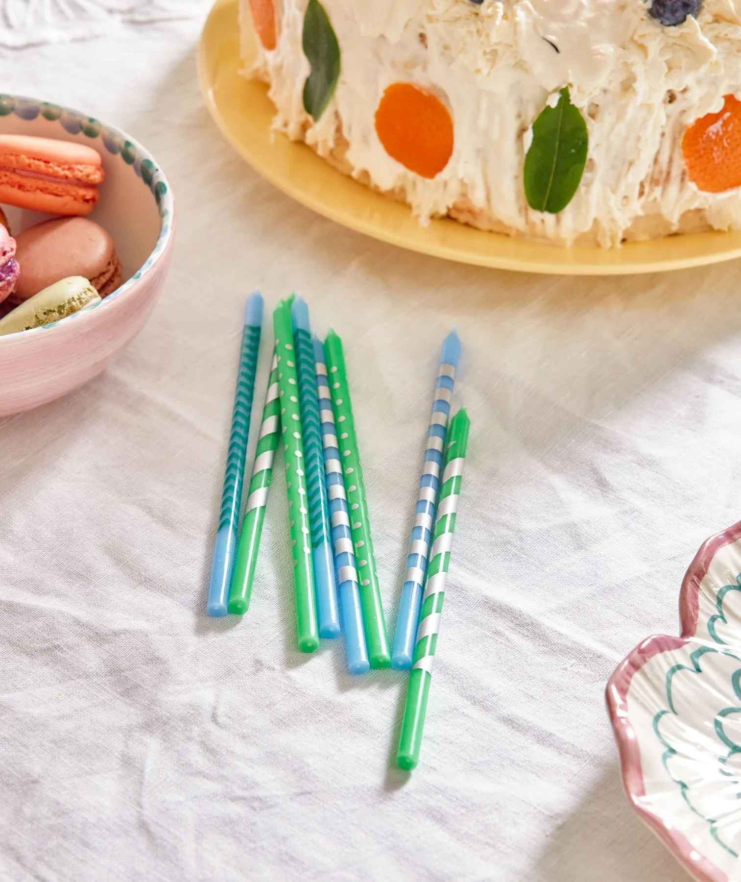 RICE Lang Paraffinwachs Kuchenkerzen - Blau & Grün Geburtstagskerzen