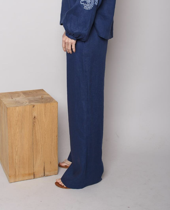 Emily van den Bergh Leinen Hose in Navy Blau Emily van den Bergh Leinen Hose in Navy Blau