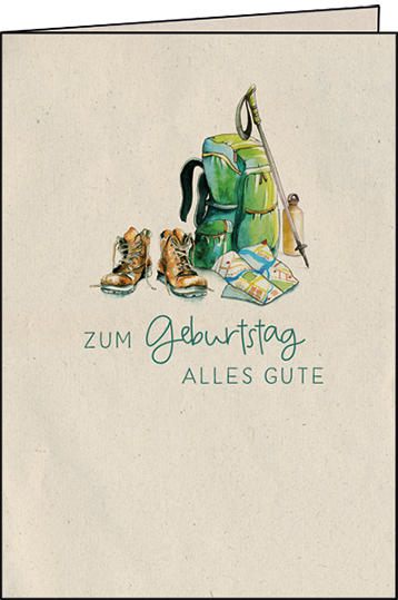 1-7998 Edition Gollong Geburtstagskarte - Rucksack & Wanderschuhe - Alles Gute