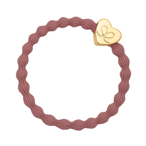 By Eloise Armband/Haargummi mit Charm - Goldenes Herz auf Champagne Pink