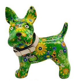 POMME-PIDOU-SPARDOSE-HUND-BOOMER-GRUN-GELBE-BLUMEN Pomme pidou Spardose Hund Boomer Medium in Grün mit Gelben Blumen